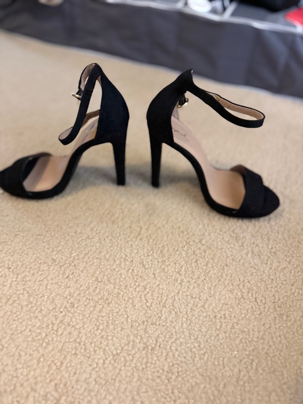 Qupid Black Suede Ankle-Strap High Heels